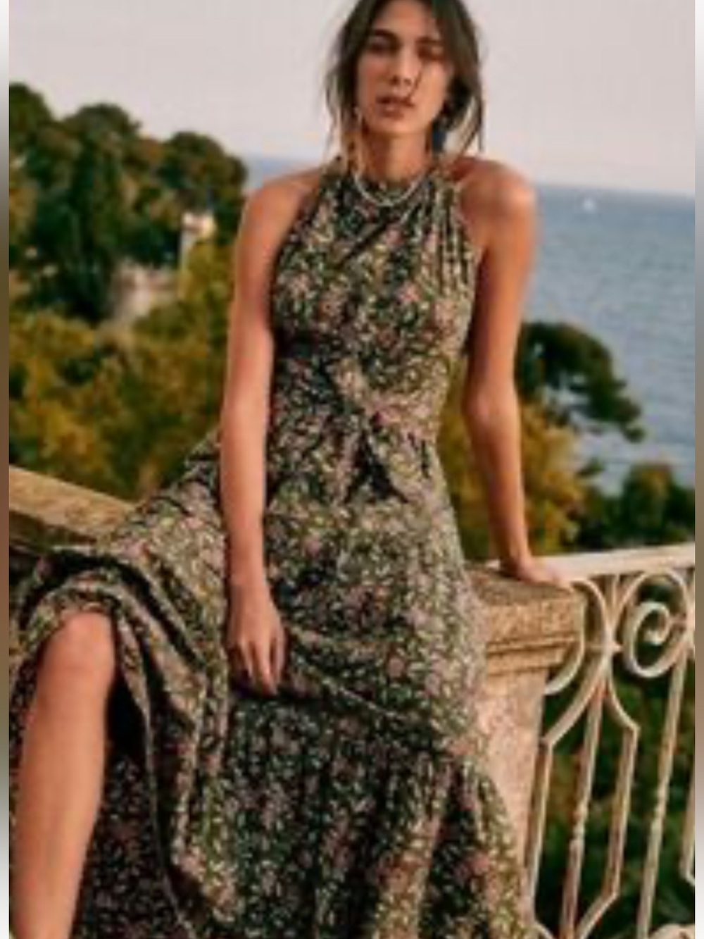 NWT Dune Dress Halter Maxi Khaki with Pink Floral Print